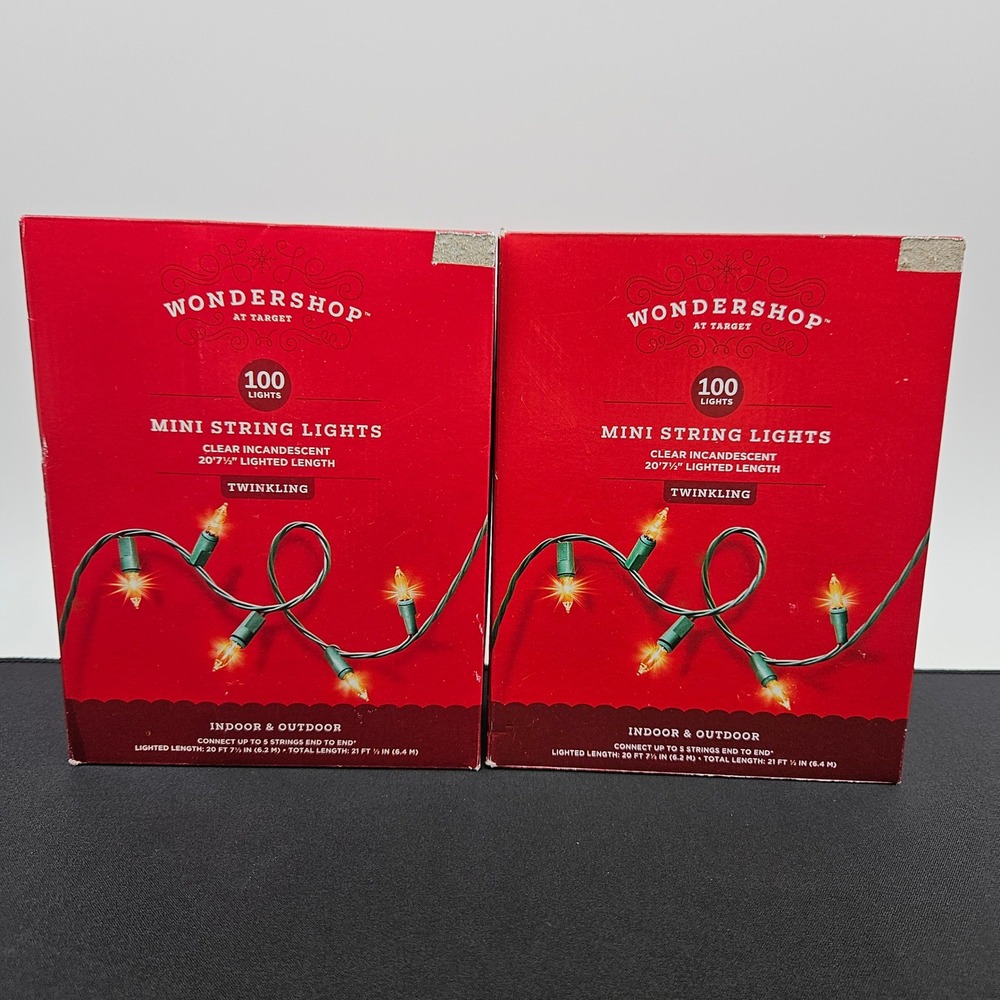 Wondershop 2pk 100ct Mini String Lights Clear Incandescent Twinkling Green Wire
